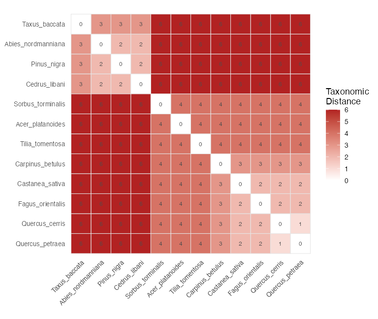 Taxonomic distance heatmap